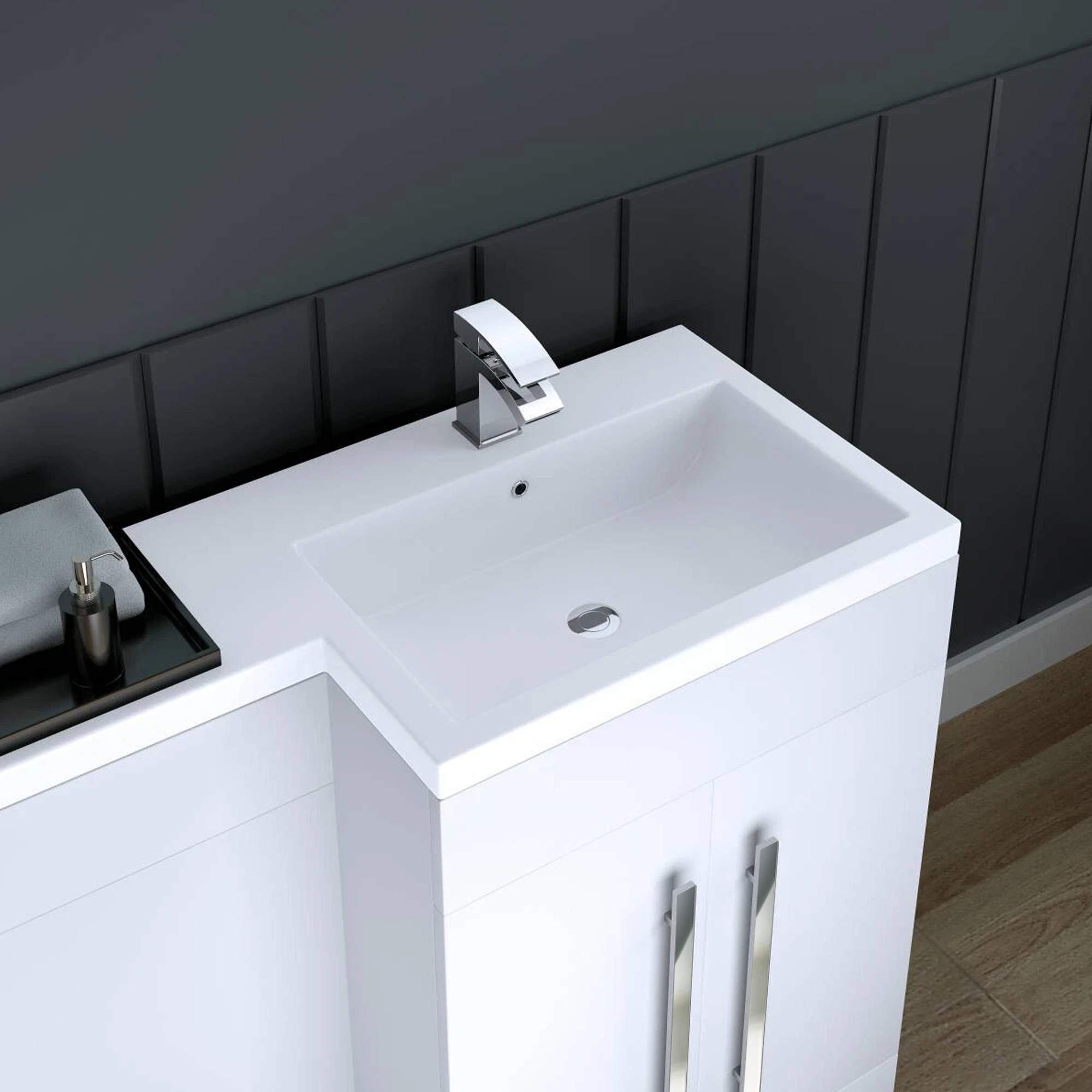 Tana 1100mm Bathroom Vanity Unit Set Basin Sink Toilet WC Right Hand Furniture Storage - White