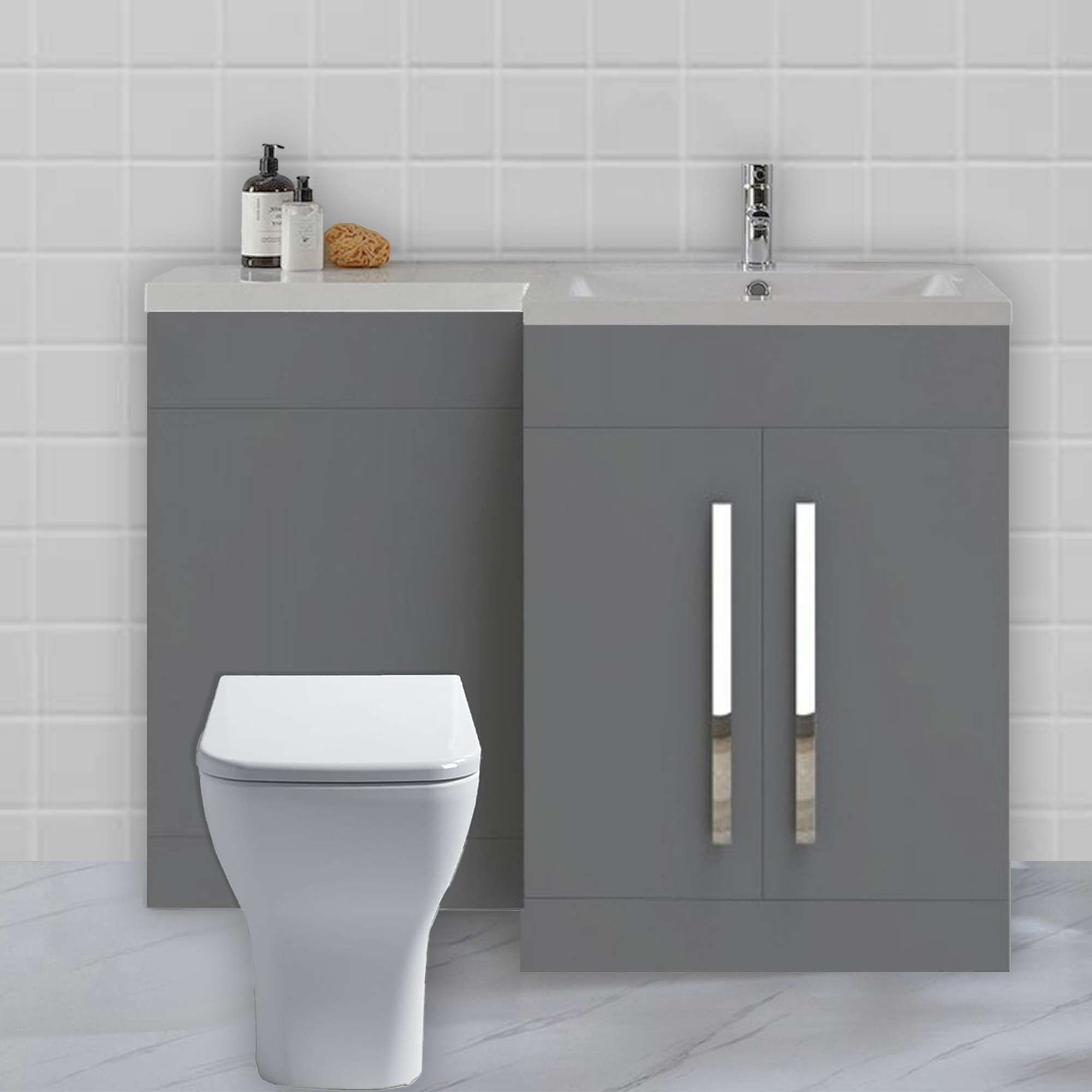 Tana 1100mm Bathroom Vanity Unit Set Basin Sink Toilet WC Right Hand Furniture Storage - Grey