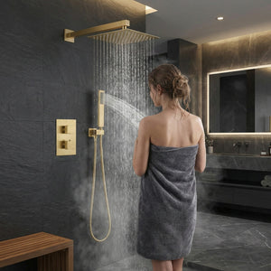 2-Way Square Concealed Thermostatic Mixer Shower Dual Dial, Twin Head – Brass