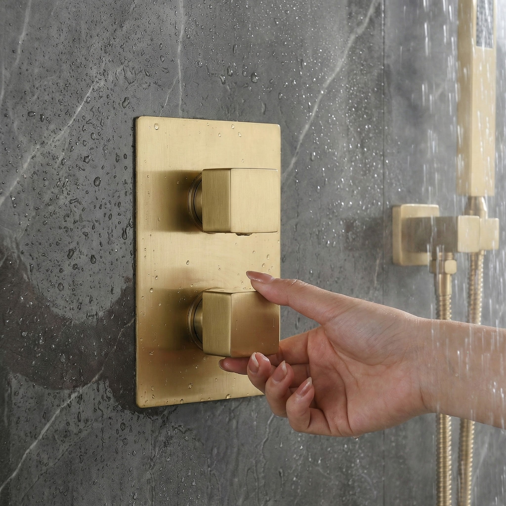 2-Way Square Concealed Thermostatic Mixer Shower Dual Dial, Twin Head – Brass