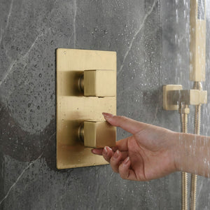 2-Way Square Concealed Thermostatic Mixer Shower Dual Dial, Twin Head – Brass