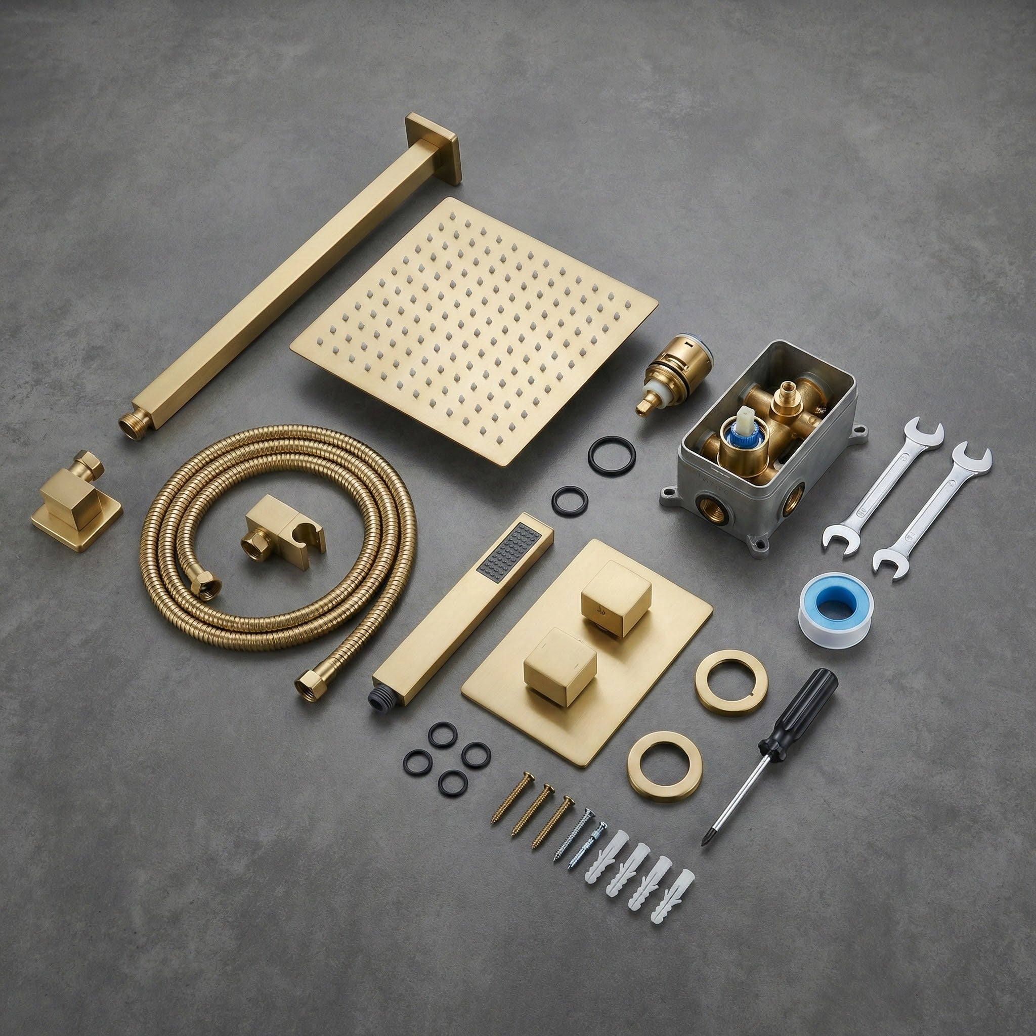 2-Way Square Concealed Thermostatic Mixer Shower Dual Dial, Twin Head – Brass