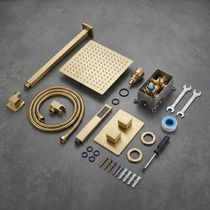 2-Way Square Concealed Thermostatic Mixer Shower Dual Dial, Twin Head – Brass