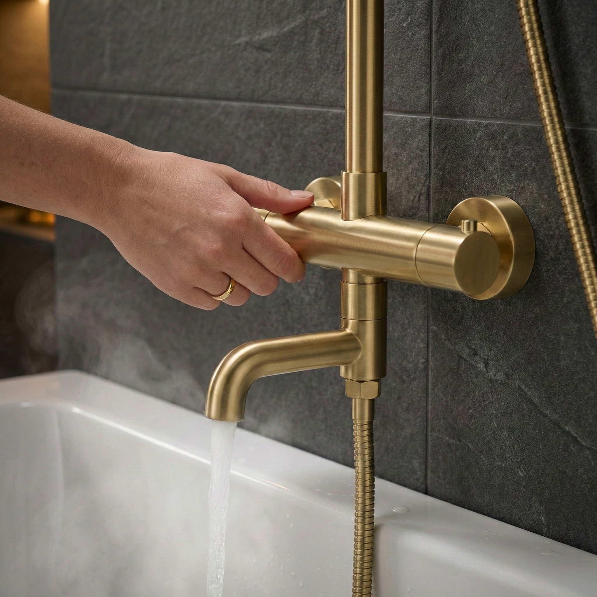 Modern Round Thermostatic Shower with Filler – Brass
