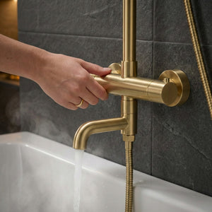 Modern Round Thermostatic Shower with Filler – Brass