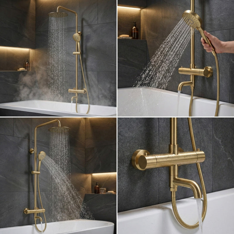Modern Round Thermostatic Shower with Filler – Brass
