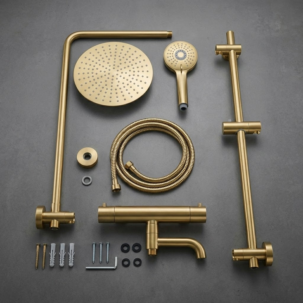 Modern Round Thermostatic Shower with Filler – Brass