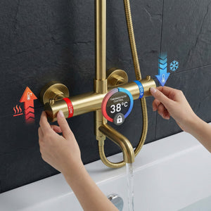 Modern Round Thermostatic Shower with Filler – Brass