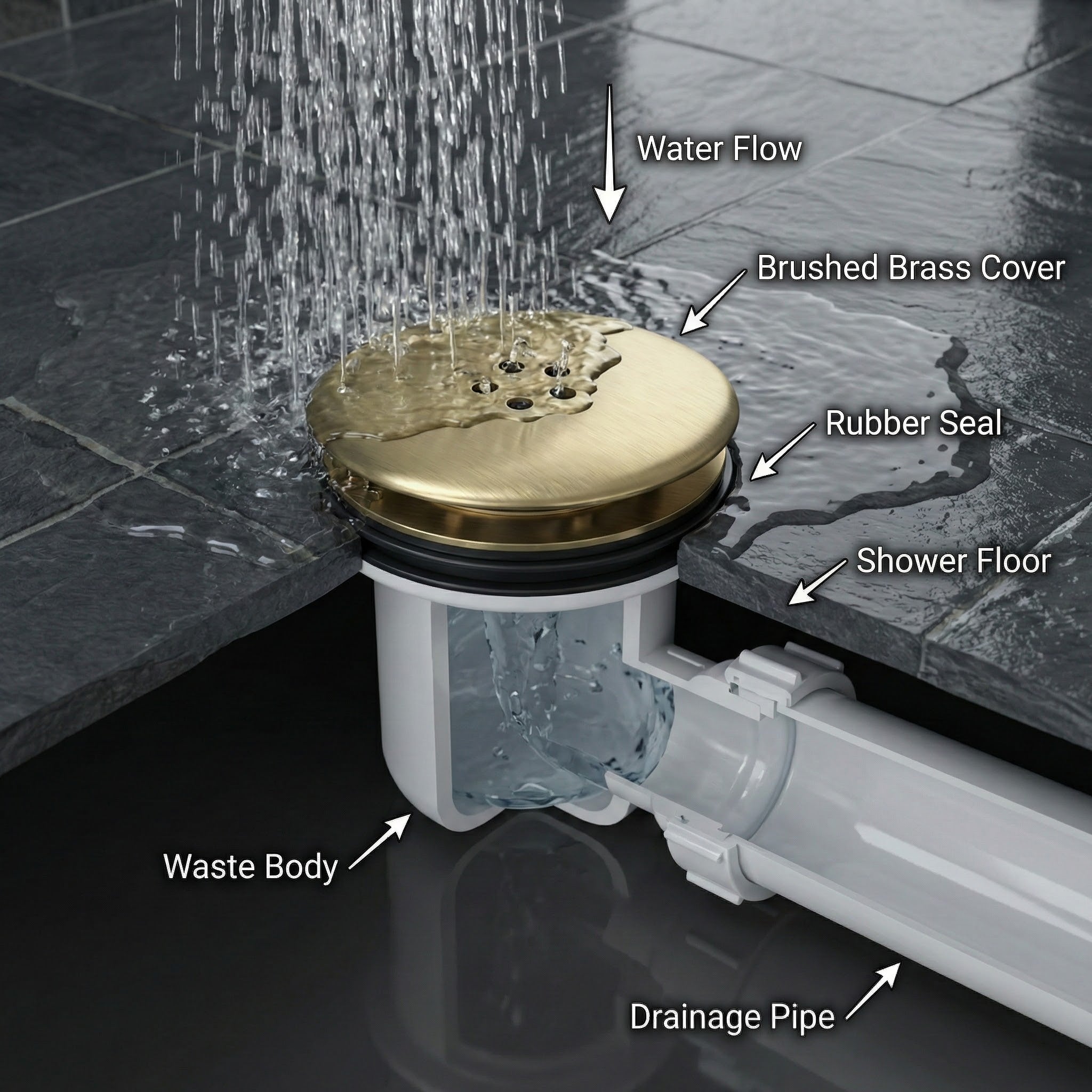 Round Concealed Thermostatic Shower Mixer 2 Dial Twin Head with Valve, Handset & Shower Waste – Brass