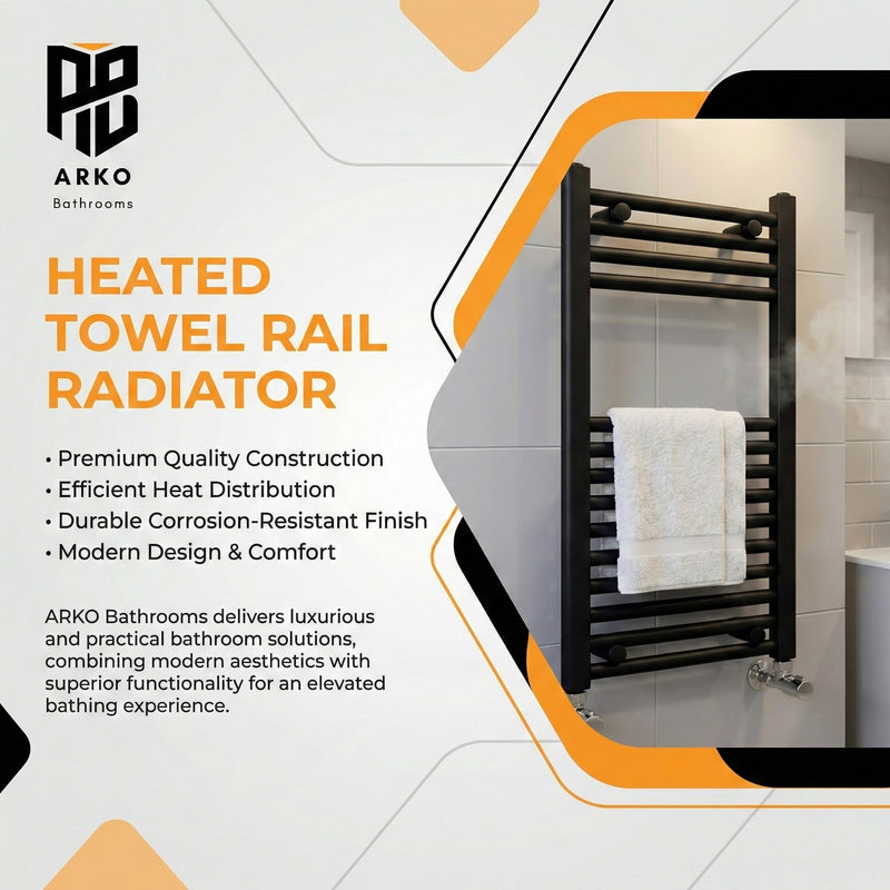 ARKO Black Heated Towel Rail 400x800mm – Wall Mounted Ladder Radiator