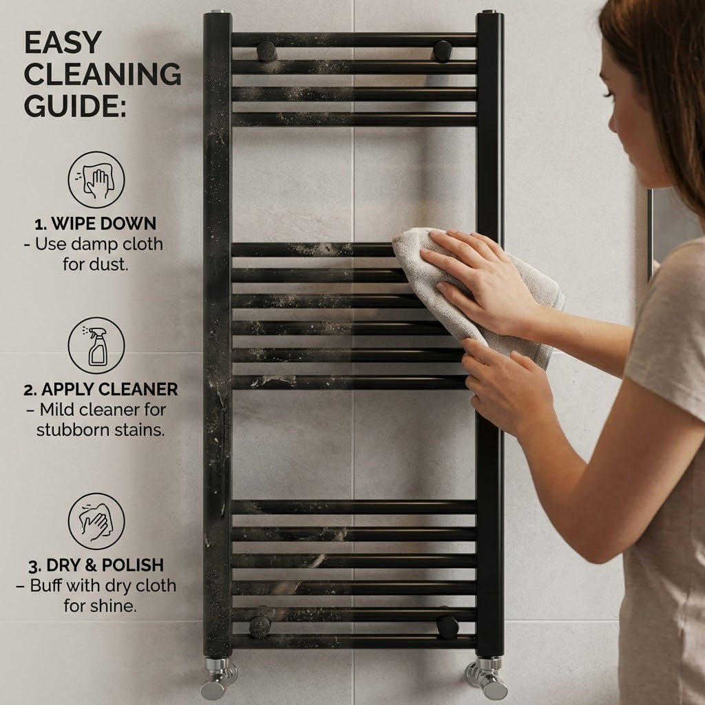 Black Heated Towel Rail 500x1000mm – Wall Mounted Ladder Radiator