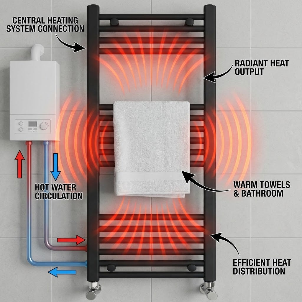 Black Heated Towel Rail 600x1000mm – Wall Mounted Ladder Radiator
