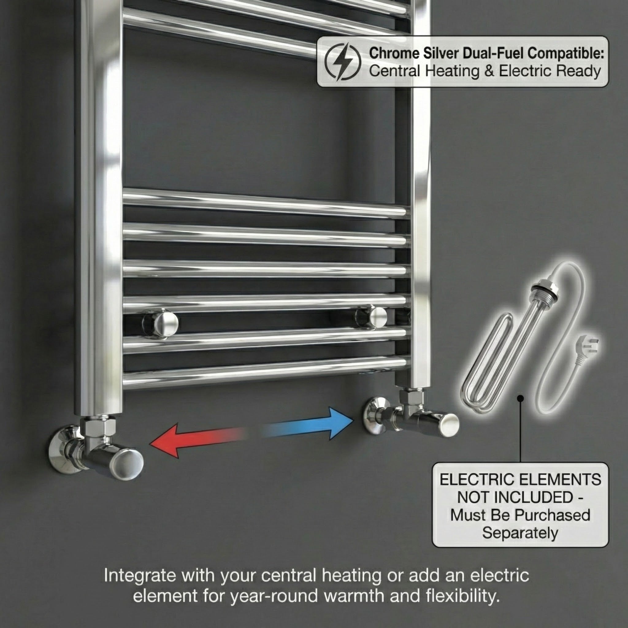 Chrome Heated Towel Rail 600x1200mm – Wall Mounted Ladder Radiator