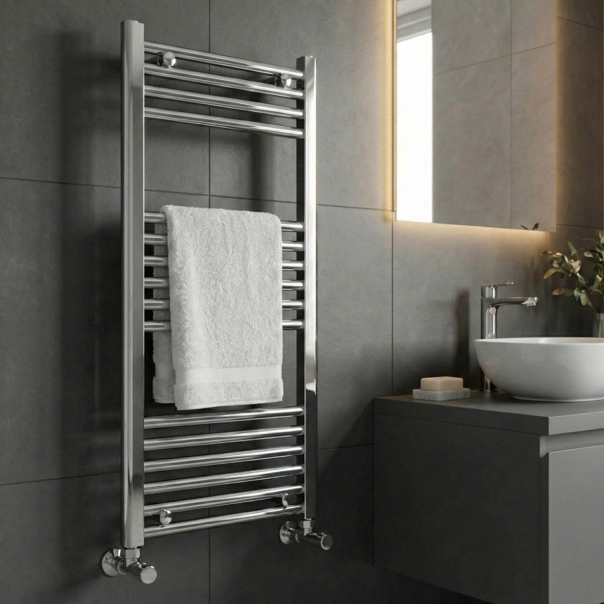 Chrome Heated Towel Rail 600x1200mm – Wall Mounted Ladder Radiator