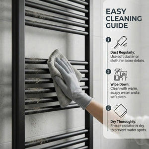 Heated Towel Rail – Matt Black – 500 x 1600mm – Straight Bars