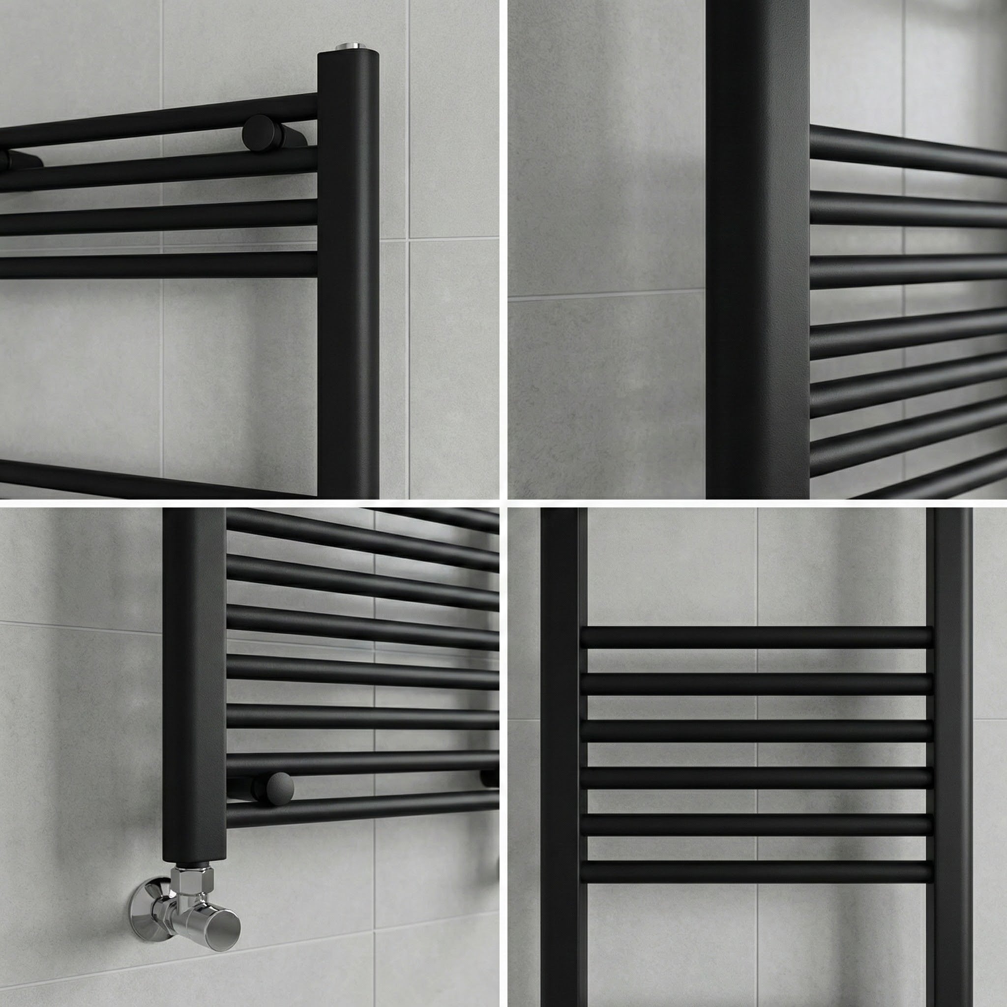 Heated Towel Rail – Matt Black – 500 x 1600mm – Straight Bars