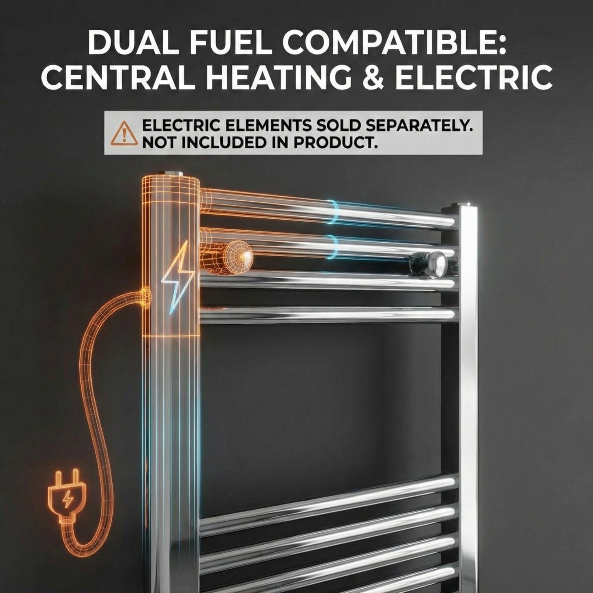 Heated Towel Rail – 500 x 1200mm – Straight Bars – Chrome