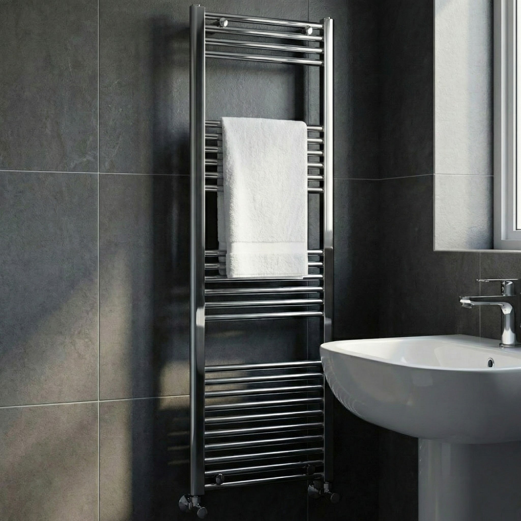 Chrome Heated Towel Rail 400x1600mm – Wall Mounted Ladder Radiator