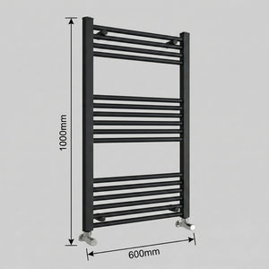Black Heated Towel Rail 600x1000mm – Wall Mounted Ladder Radiator