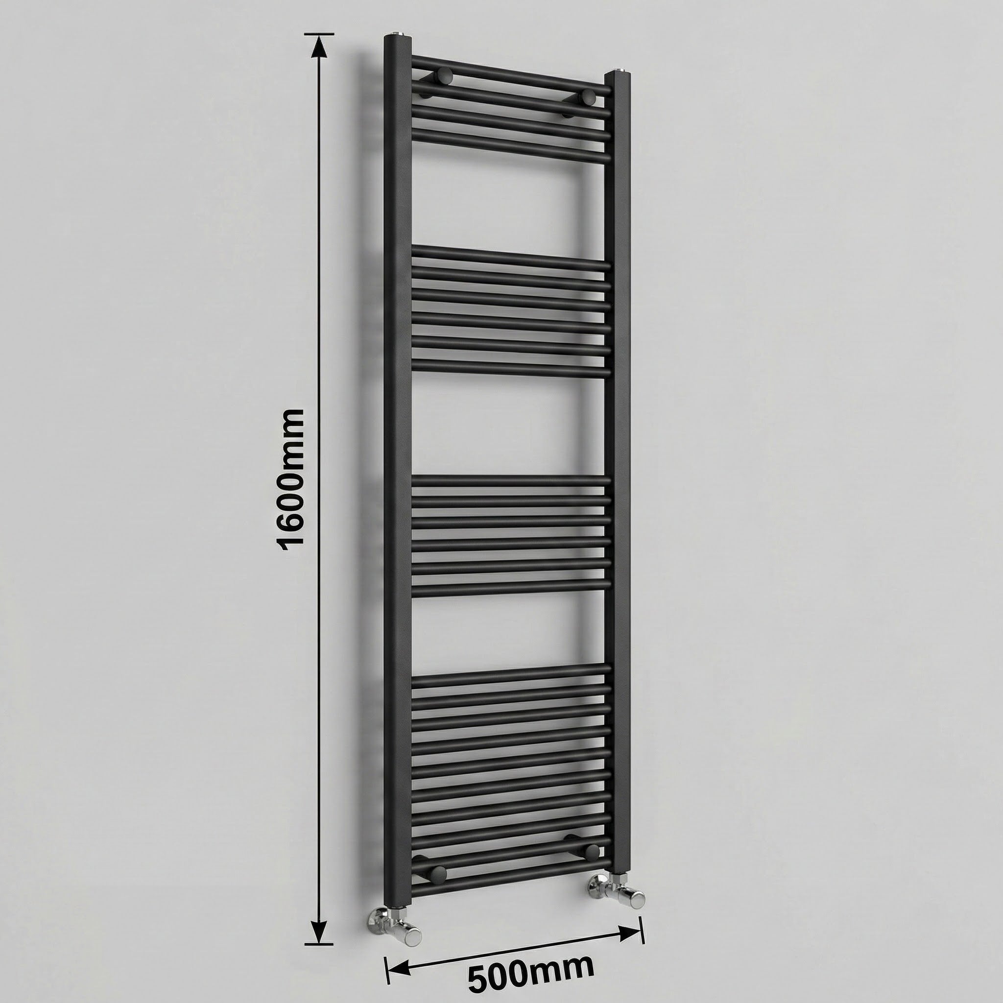 Heated Towel Rail – Matt Black – 500 x 1600mm – Straight Bars