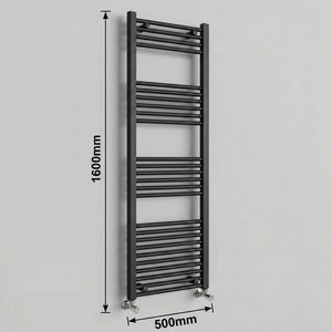 Heated Towel Rail – Matt Black – 500 x 1600mm – Straight Bars
