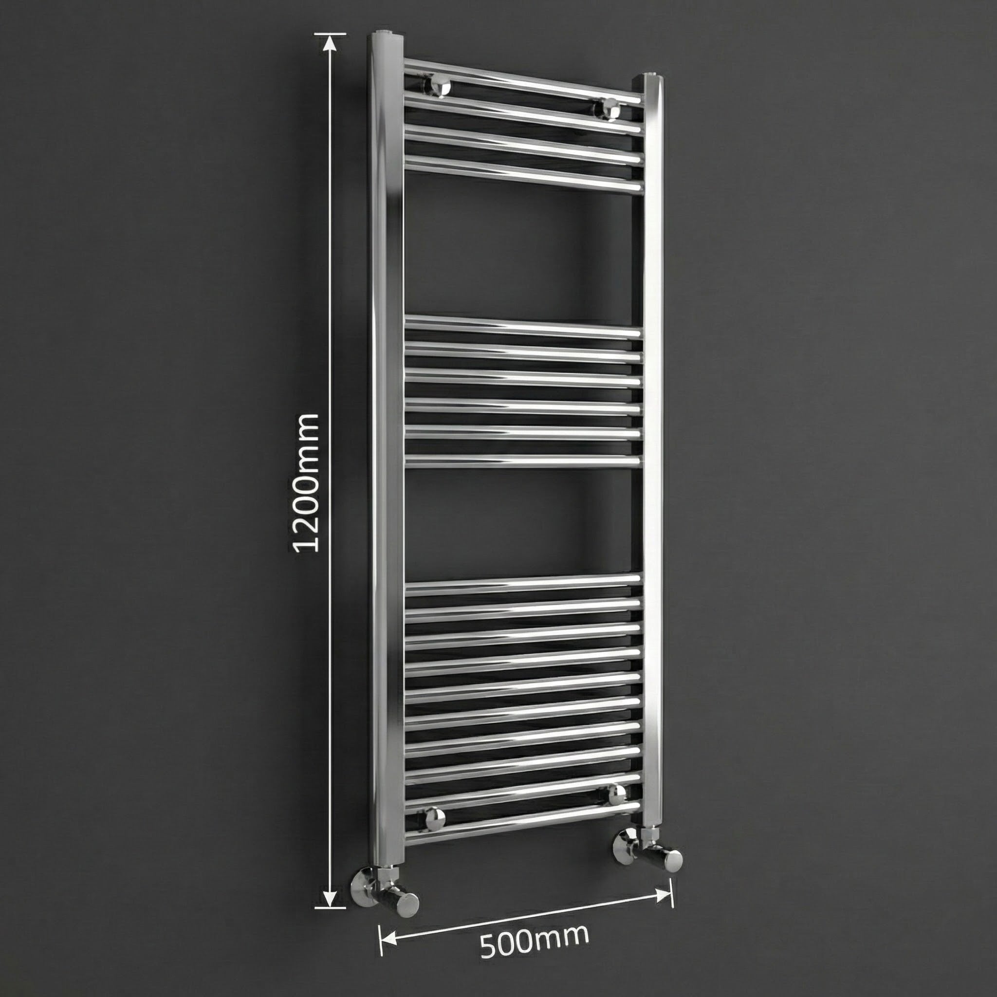 Heated Towel Rail – 500 x 1200mm – Straight Bars – Chrome