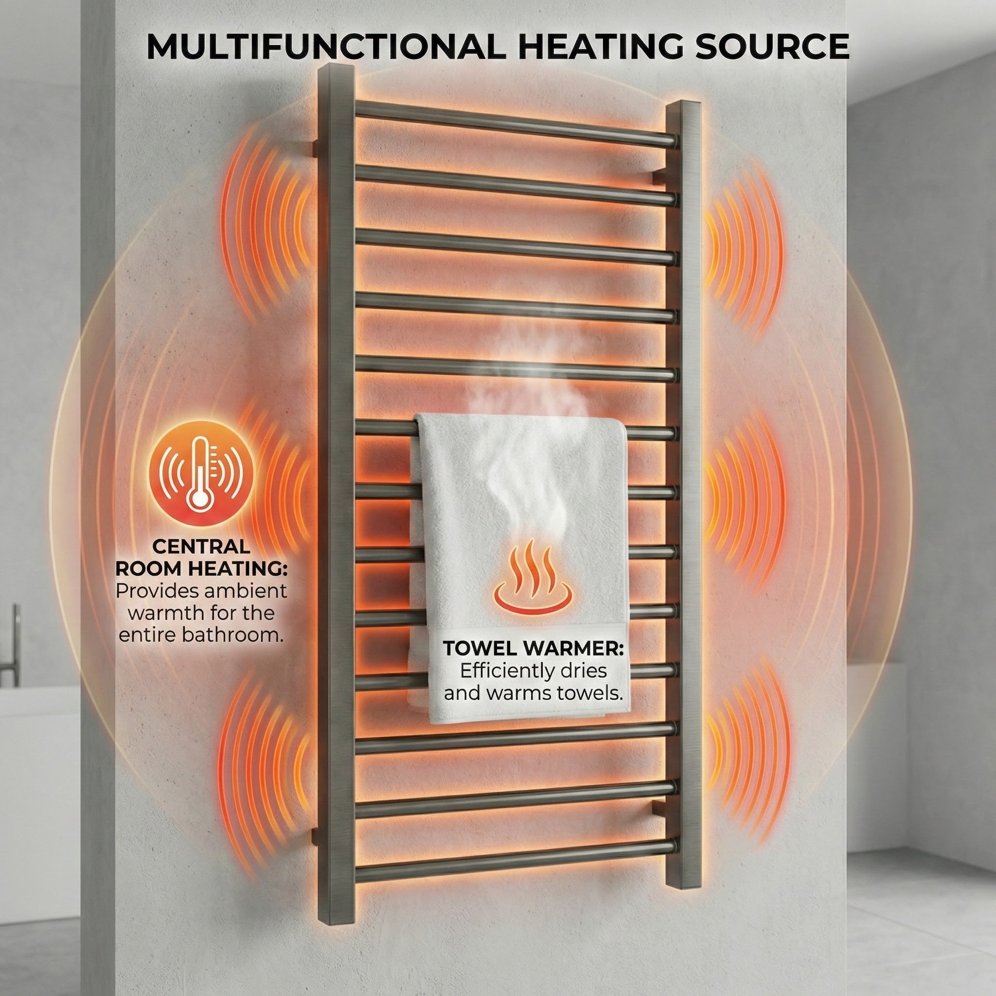 Heated Towel Rail -Gumental– 500 x 1200mm – Straight Bars