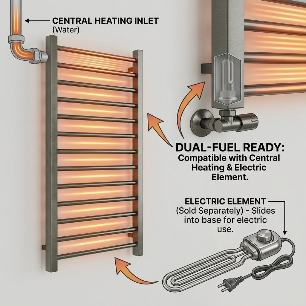 Heated Towel Rail -Gumental– 500 x 1200mm – Straight Bars