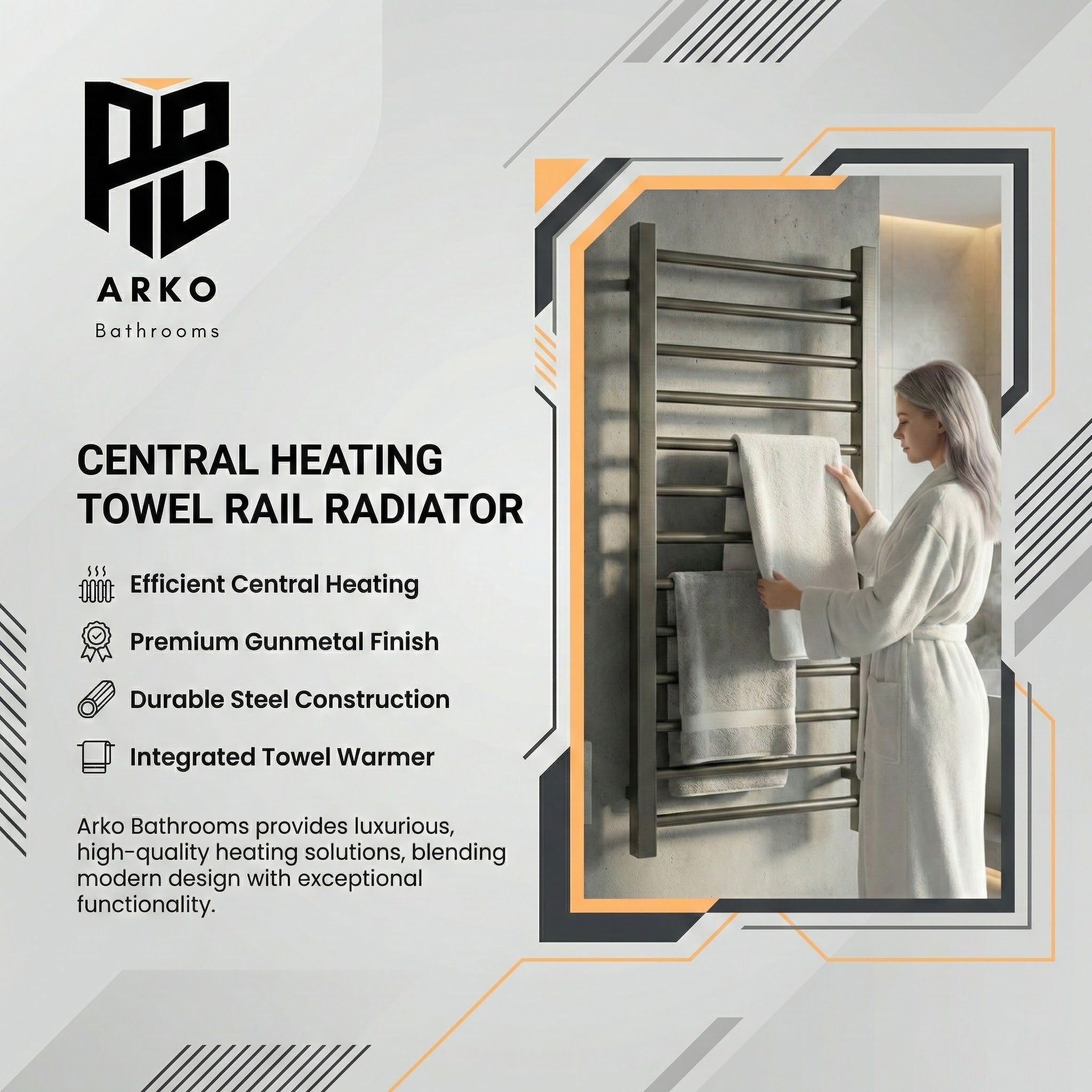 Heated Towel Rail -Gumental– 500 x 1200mm – Straight Bars