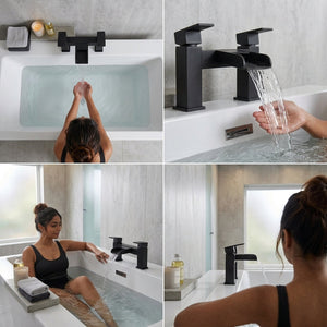Waterfall Modern Bath Filler Taps- Black