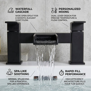 Waterfall Modern Bath Filler Taps- Black