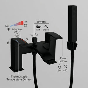 Vista Modern Black Bath Shower Mixer with Shower Kit – Matte Black