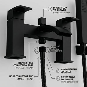 Vista Modern Black Bath Shower Mixer with Shower Kit – Matte Black