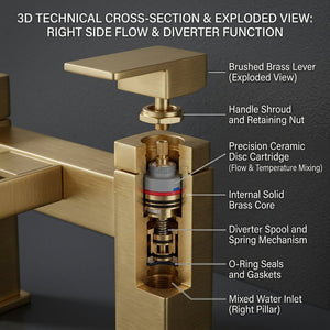 Waterfall Modern Bath Filler Taps – Brushed Brass