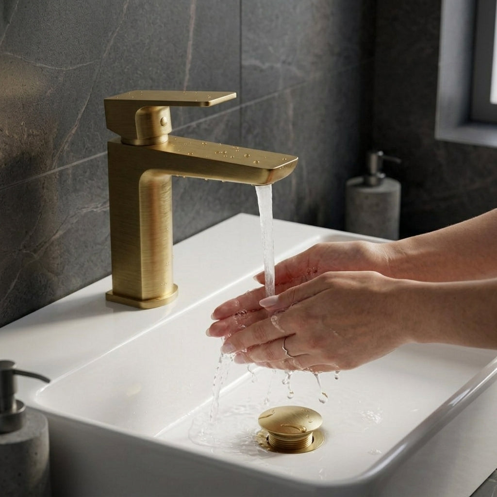 Square Basin Mixer Tap, Brass – Stylish Bathroom Sink Faucet with Single Lever