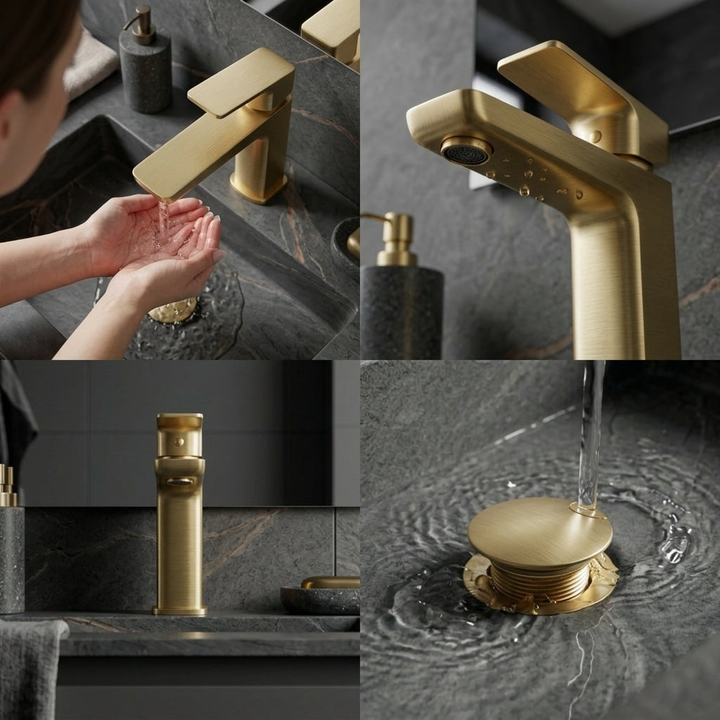 Square Basin Mixer Tap, Brass – Stylish Bathroom Sink Faucet with Single Lever