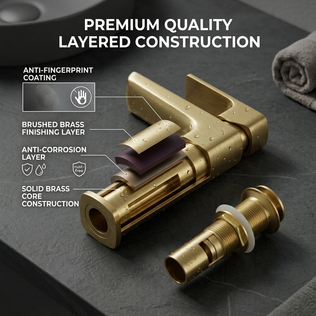 Square Basin Mixer Tap, Brass – Stylish Bathroom Sink Faucet with Single Lever