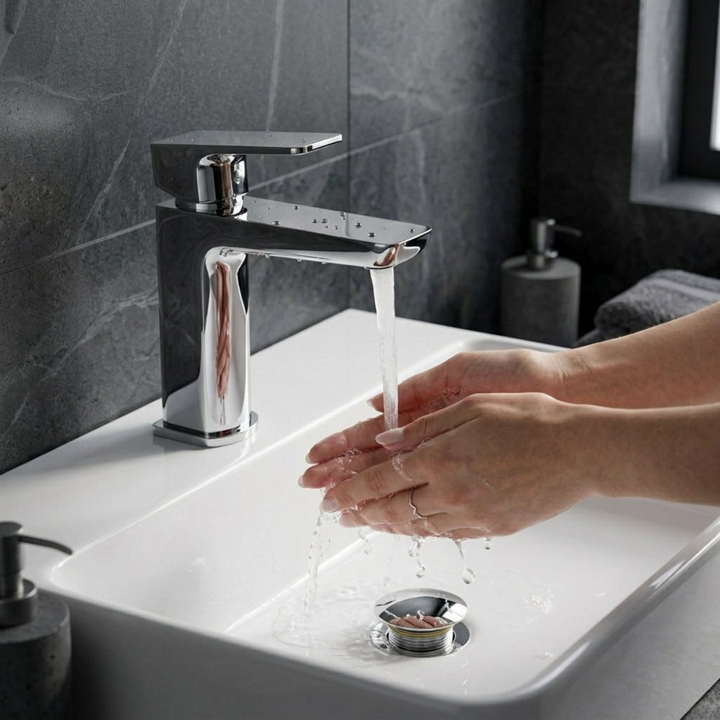 Square Basin Mixer Tap, Chrome – Stylish Bathroom Sink Faucet with Single Lever