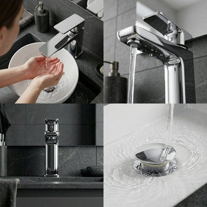 Square Basin Mixer Tap, Chrome – Stylish Bathroom Sink Faucet with Single Lever