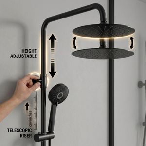 Modern Round Thermostatic Shower with Filler – Matt Black