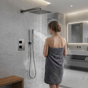 2-Way Square Concealed Thermostatic Mixer Shower Dual Dial, Twin Head – Gunmetal