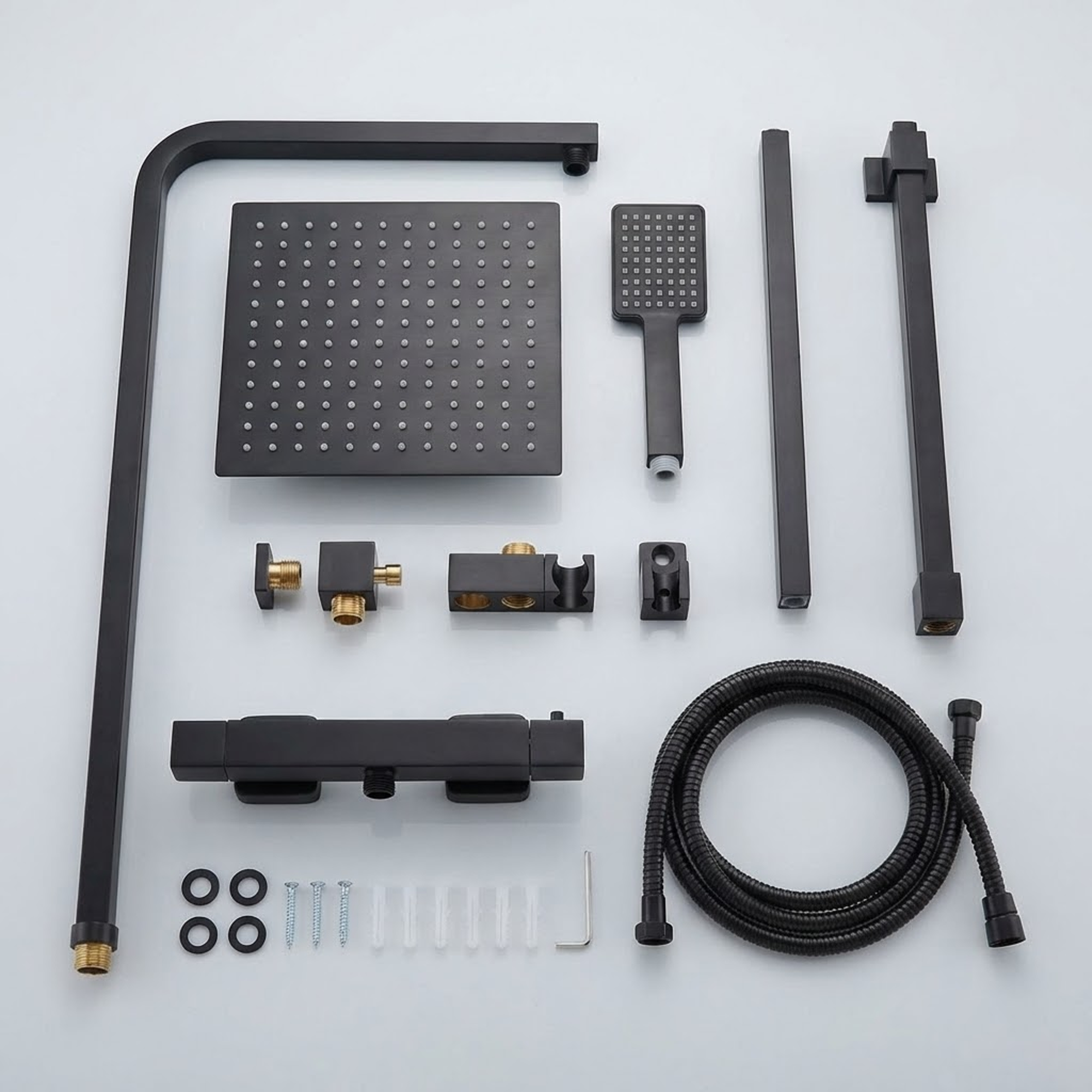 Bathroom Square Thermostatic Mixer Shower with Riser Rail, Shower Waste & Twin head - Back