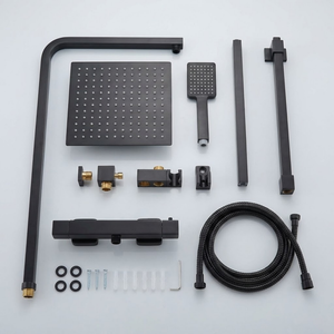 Bathroom Square Thermostatic Mixer Shower with Riser Rail, Shower Waste & Twin head - Back