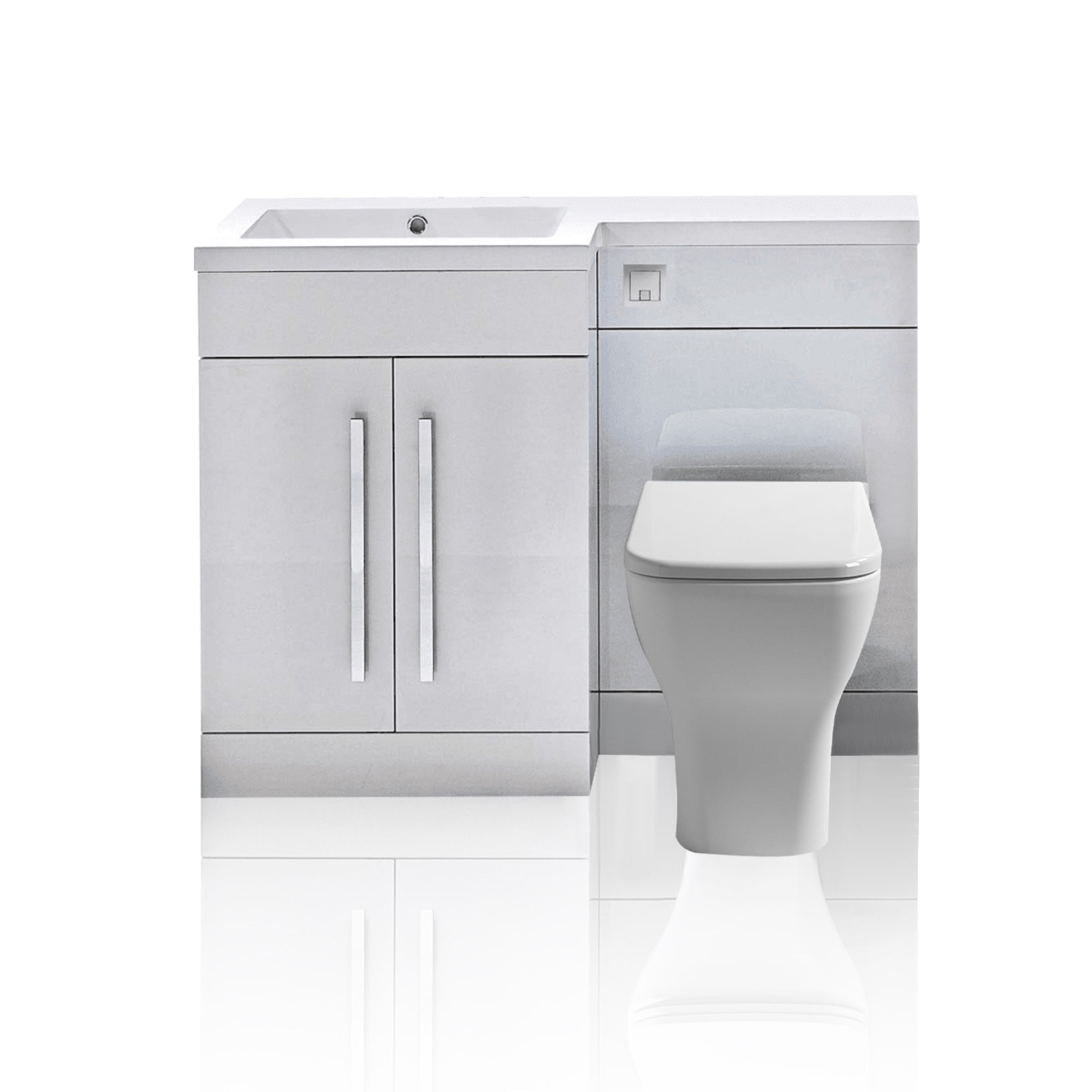 Tana 1100mm Bathroom Vanity Unit Set Basin Sink Toilet WC Right Hand Furniture Storage - White