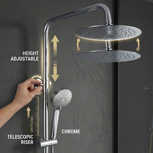 Modern Round Thermostatic Shower with Filler – Chrome