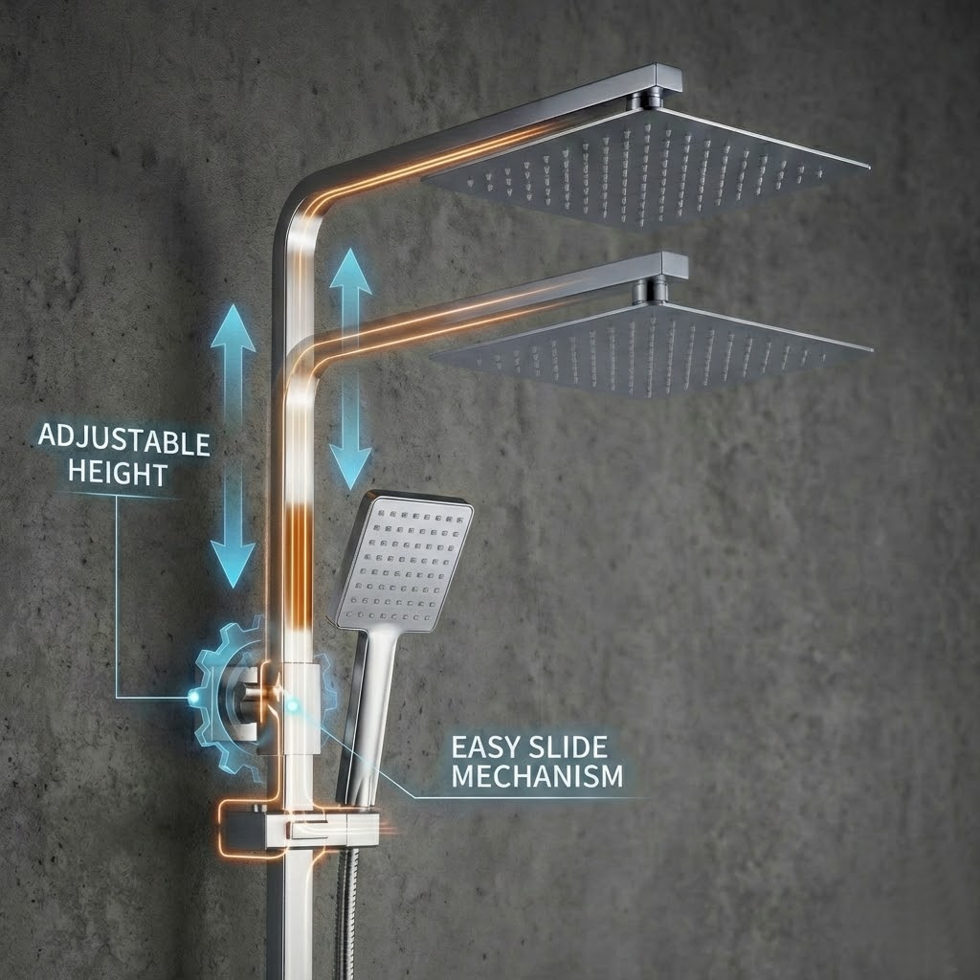 Modern Square Thermostatic Shower  with Filler – Chrome