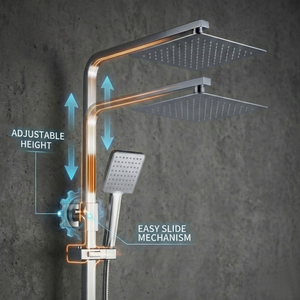 Modern Square Thermostatic Shower  with Filler – Chrome