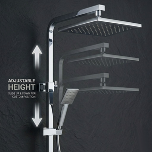 ARKO Bathroom Square Thermostatic Mixer Shower with Riser Rail, Shower Waste & Twin head - Chrome