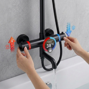 Modern Round Thermostatic Shower with Filler – Matt Black