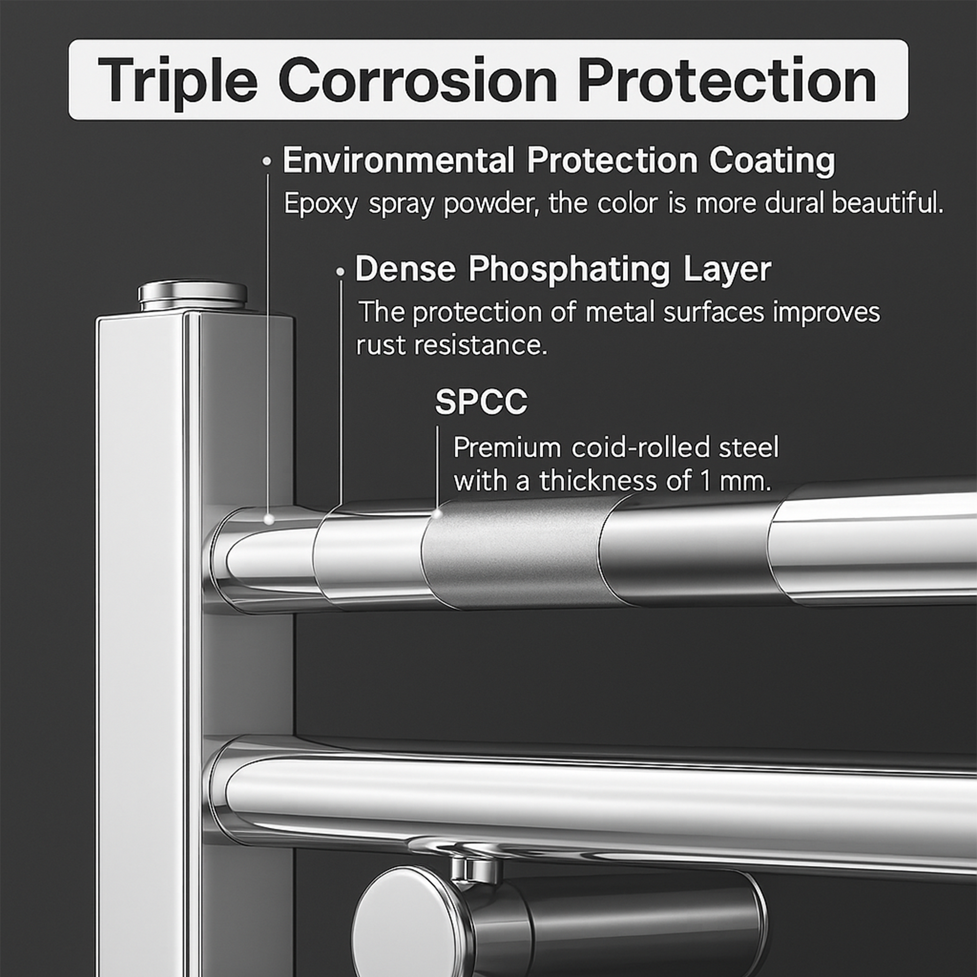 Chrome Heated Towel Rail 500x1200mm – Wall Mounted Ladder Radiator